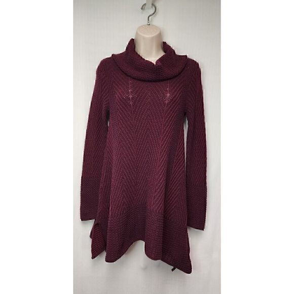 JEANNE PIERRE Women's Cowl Herringbone Tunic Sweater Size Small Color Wine Red - Picture 2 of 5